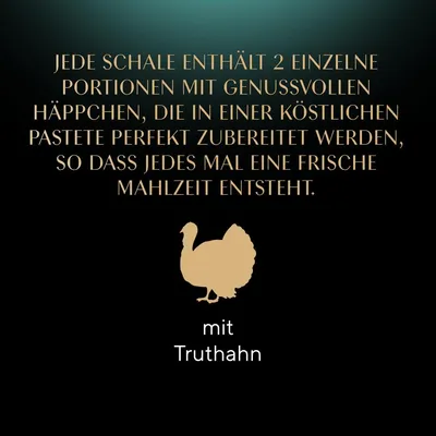 Jede Schale enthält 2 Portionen mit Häppchen in köstlicher Pastete, perfekt zubereitet für frische Mahlzeiten. Mit Truthahn.