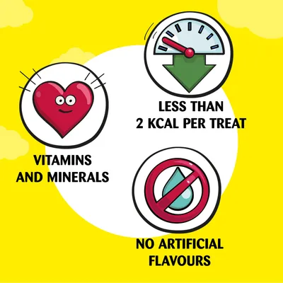 Vitamins and minerals, less than 2 kcal per treat, no artificial flavours.