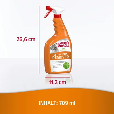Nature's Miracle Oxy Formula Set-In Stain Remover, Masse: 26,6 cm x 11,2 cm, Inhalt: 709 ml. Geeignet für Teppiche, Hartböden, Möbel und Stoffe.