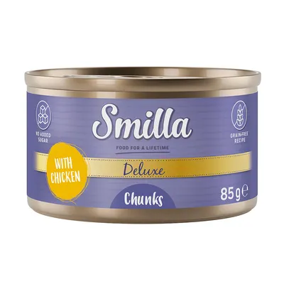 Smilla Deluxe Chunks mit Huhn, 85g Dose, ohne Zuckerzusatz, getreidefreie Rezeptur.