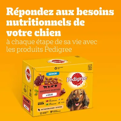Répondez aux besoins nutritionnels de votre chien à chaque étape de sa vie avec les produits Pedigree. Boîte Pedigree Senior Gemischte Selektion in Gelee, 12 x 100 g. Répondez aux besoins nutritionnels de votre chien à chaque étape de sa vie avec les produits Pedigree. Boîte Pedigree Senior Gemischte Selektion in Gelee, 12 x 100 g.
