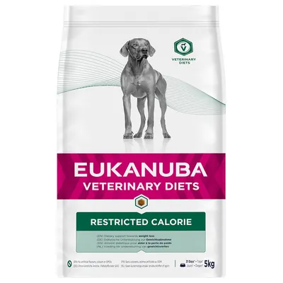 Eukanuba Veterinary Diets Restricted Calorie, diétna podpora pri chudnutí, balenie 5 kg. Bez umelých aróm, farbív a GMO.