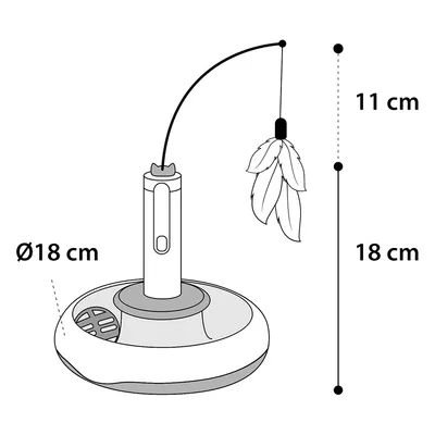 Diagramm eines Spielzeugs mit Federn, Höhe 18 cm, Federlänge 11 cm, Basisdurchmesser Ø18 cm.