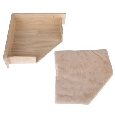 Plateforme d’angle en bois clair avec coussin beige amovible, les deux éléments sont visibles séparément.