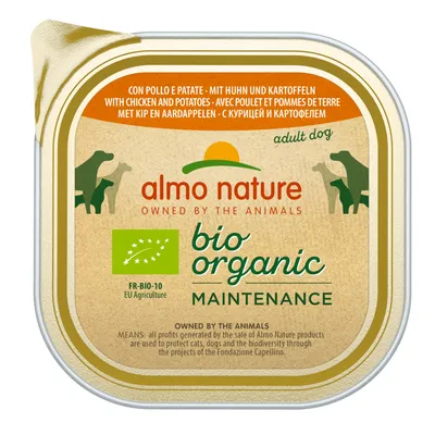 Almo Nature Bio Organic Maintenance με κοτόπουλο και πατάτες, FR-BIO-10 EU Agriculture, για ενήλικους σκύλους. Όλα τα κέρδη στηρίζουν έργα προστασίας ζώων της Fondazione Capellino.