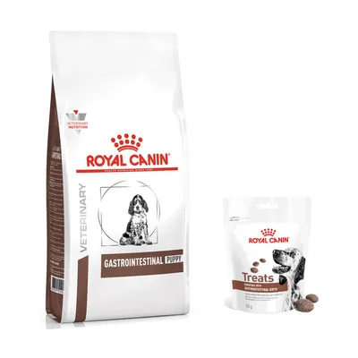 Royal Canin Veterinary Gastrointestinal + 3 x 230 g Snacks gratis!