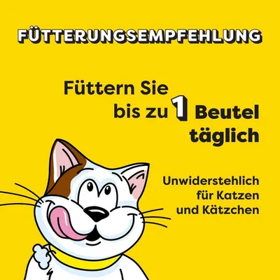 Fütterungsempfehlung: Füttern Sie bis zu 1 Beutel täglich. Unwiderstehlich für Katzen und Kätzchen.