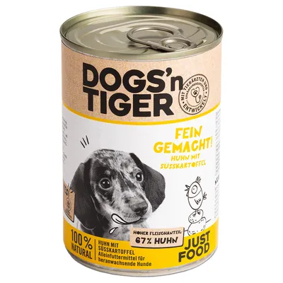 Dogs'n Tiger влажный корм для собак, курица с бататом, высокий мясной состав 67%, 100% natural, полнорационный корм для растущих собак.