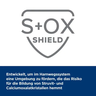 S+OX Shield: Entwickelt, um im Harnwegssystem eine Umgebung zu fördern, die das Risiko für Struvit- und Calciumoxalatkristalle hemmt.
