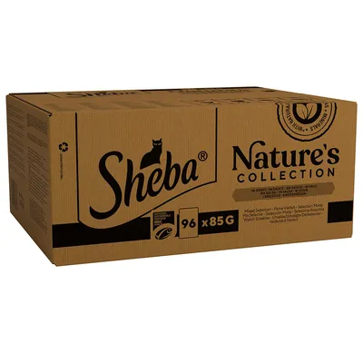 Sheba Nature's Collection, mixed selection in gravy, 96 x 85g packs. Certified sustainable MSC seafood. With natural vitamins and minerals.