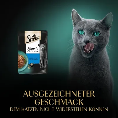 Sheba Sauce Collection, sauce lover mit Thunfisch, 85g. Ausgezeichneter Geschmack, dem Katzen nicht widerstehen können.