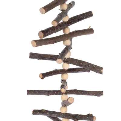 Échelle composée de bâtonnets en bois naturel et de boules en bois, assemblés en alternance. Aucun texte ou marque visible.