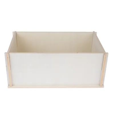 Light wood crate with rectangular shape and open sides, suitable for various uses.