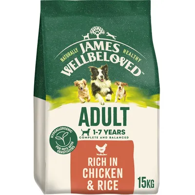 Adult 1-7 years, complete and balanced, hypoallergenic for pets with sensitivities, rich in chicken and rice, 15kg