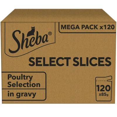 Sheba Select Slices Mega Pack, 120 x 85g pouches, Poultry Selection in gravy