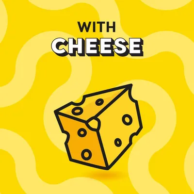 Product contains cheese as a key ingredient, shown by the text 'with cheese' and an illustration of cheese.