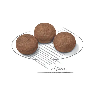 Три кръгли гранули за домашни любимци, показани върху скица с мащаб и надпис „1 см“ за сравнение на размера.