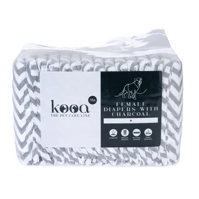 kooa Female Diapers with Charcoal, size M, 15 pieces. Features: leak-proof, moisture indicator, one layer of activated charcoal, super absorbent.