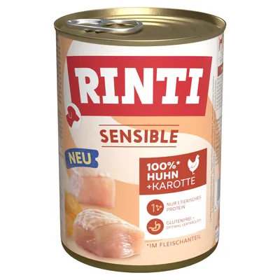Rinti Sensible, 100% Huhn + Karotte, nur 1 tierisches Protein, glutenfrei, optimal verträglich, neu im Fleischanteil.