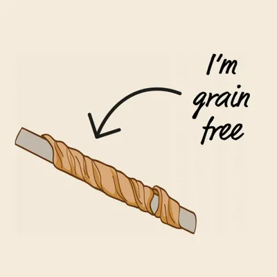 Illustration of a treat stick with text indicating it is grain free.
