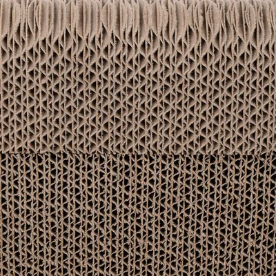 Close-up of corrugated cardboard with honeycomb structure, suitable for scratching furniture or toys.
