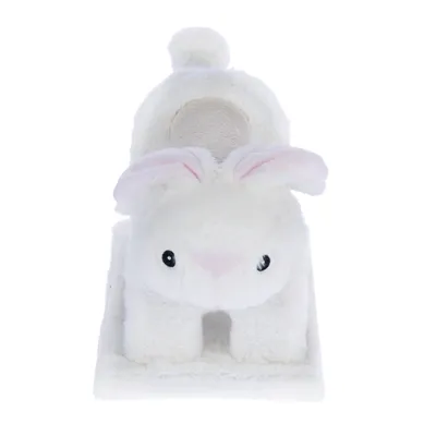 Kuschelhöhle in Form eines weissen Kaninchens mit rosa Ohren und Schwanz, geeignet als Schlafplatz für kleine Haustiere.