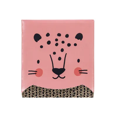 Cardboard scratching board with pink leopard design, suitable for cats to scratch and play.