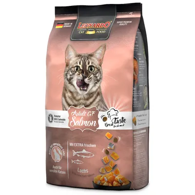 Leonardo Cat Food Adult GF Salmon, receptura bez obilovin, s extra čerstvým lososem, vhodné pro citlivé kočky. Vyrobeno v Německu, super prémiová kvalita.