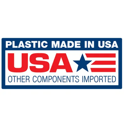 PLASTIC MADE IN USA. USA. OTHER COMPONENTS IMPORTED. Tekst na engleskom jeziku o podrijetlu plastike i ostalih komponenti.