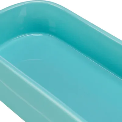 Tyrkysová obdélníková miska z hladkého materiálu, vhodná pro různé použití.