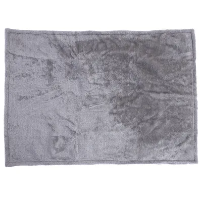 Grey rectangular plush blanket with soft surface, suitable for various uses.