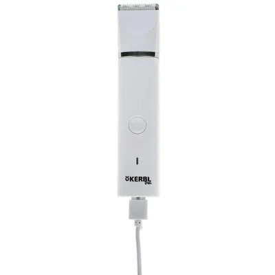 Kerbl Pet weisser Trimmer mit Ladeanschluss und Ein-/Ausschalter, geeignet für Tierpflege.