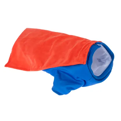 Cappotto per cani blu e rosso, con fodera interna morbida e chiusura in velcro.
