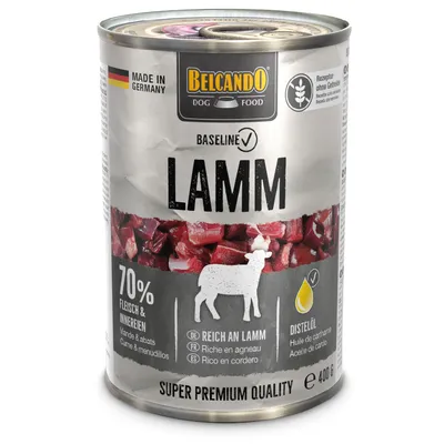 Belcando Dog Food Baseline Lamm, Made in Germany, 70% Fleisch & Innereien, reich an Lamm, mit Distelöl, Super Premium Qualität, 400g Dose.