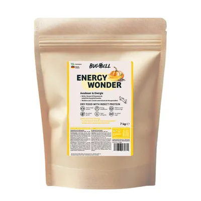 BugBell Energy Wonder Trockenfutter mit Insektenprotein, Kürbis, Banane und Chiasamen. Ohne Zuckerzusatz, hergestellt in Deutschland, 7 kg Packung.