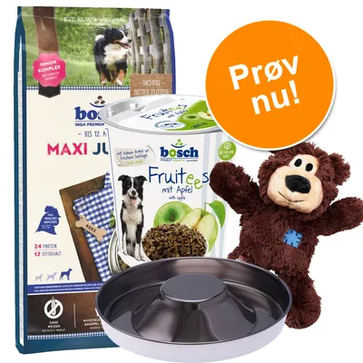 bosch Hvalpepakke: Hvalpefoder + legetøj, snacks & hvalpeskål!
