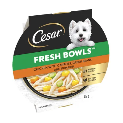 Cesar Fresh Bowls in Gravy 10 x 85g - Chicken with Carrots, Green Beans & Pumpkin Cesar Fresh Bowls in Gravy 10 x 85g - Chicken with Carrots, Green Beans & Pumpkin