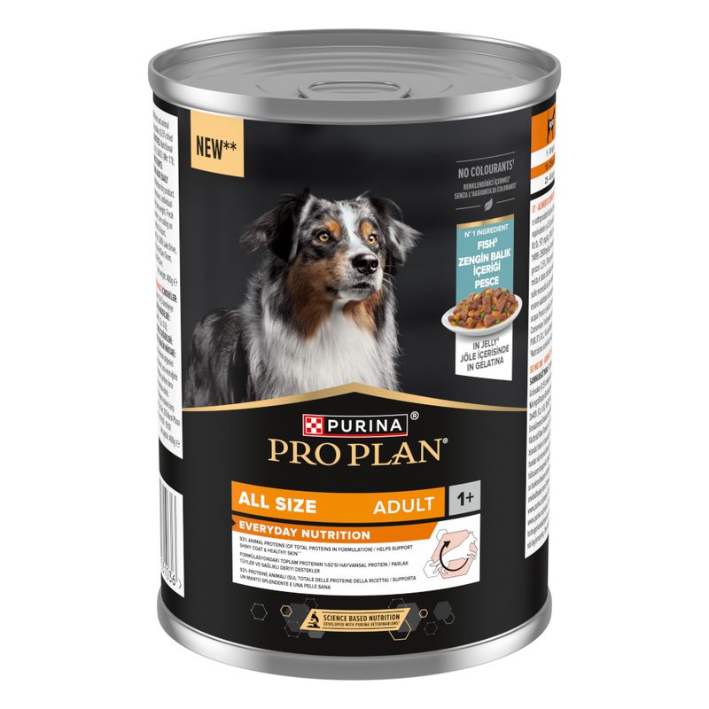 Purina Pro Plan Nassfutter für Hunde, All Size Adult 1+, Hauptzutat Fisch in Gelee, ohne Farbstoffe, Everyday Nutrition. Wissenschaftlich basierte Ernährung.