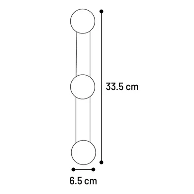 Schéma avec trois cercles alignés verticalement, dimensions indiquées : hauteur 33,5 cm, largeur 6,5 cm.