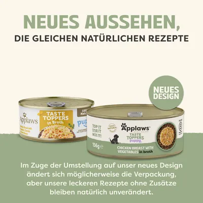 Applaws Puppy Taste Toppers in Brühe 6 x 156 g - Hähnchenbrust mit Gemüse Applaws Puppy Taste Toppers in Brühe 6 x 156 g - Hähnchenbrust mit Gemüse