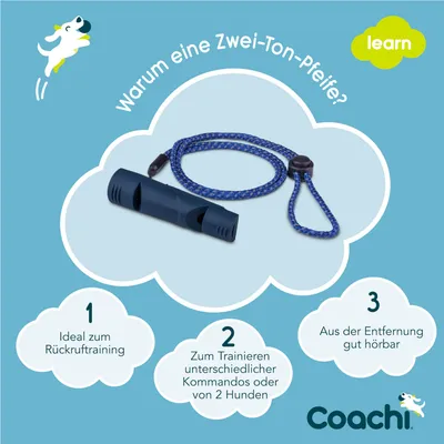 Coachi Zwei-Ton-Pfeife. Ideal für Rückruftraining, Training unterschiedlicher Kommandos oder von 2 Hunden, aus der Entfernung gut hörbar.