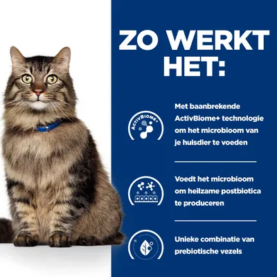 Uitleg in het Nederlands: ActivBiome+ Technologie ter ondersteuning van het microbioom van huisdieren, productie van postbiotica, unieke combinatie van prebiotische vezels. Uitleg in het Nederlands: ActivBiome+ Technologie ter ondersteuning van het microbioom van huisdieren, productie van postbiotica, unieke combinatie van prebiotische vezels.