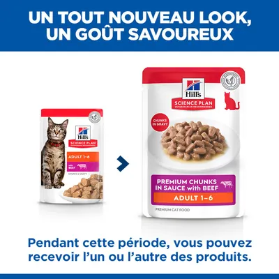 Hill's Science Plan Adulte 1-6 nourriture pour chat au bœuf adopte un nouveau design d'emballage. Pendant la phase de transition, les deux emballages peuvent être livrés. Hill's Science Plan Adulte 1-6 nourriture pour chat au bœuf adopte un nouveau design d'emballage. Pendant la phase de transition, les deux emballages peuvent être livrés.