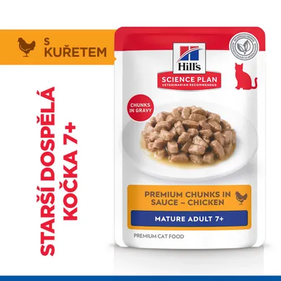 Hill's Science Plan Premium kúsky v omáčke – kuracie, Mature Adult 7+, kúsky v šťave, pre staršie mačky od 7 rokov, s kuracím. Hill's Science Plan Premium kúsky v omáčke – kuracie, Mature Adult 7+, kúsky v šťave, pre staršie mačky od 7 rokov, s kuracím.