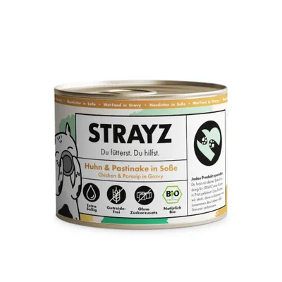 STRAYZ Höna & palsternacka i sås, extra såsig, spannmålsfri, utan tillsatt socker, naturligt ekologisk. Varje produkt bidrar. Våtfoder i sås. STRAYZ Höna & palsternacka i sås, extra såsig, spannmålsfri, utan tillsatt socker, naturligt ekologisk. Varje produkt bidrar. Våtfoder i sås.