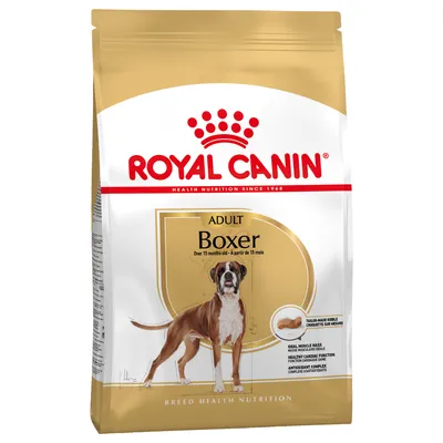 Royal Canin Adult Boxer, över 15 månader. Skräddarsydda foderbitar, stöd för muskelmassa och hjärtfunktion, antioxidantkomplex. Breed Health Nutrition.