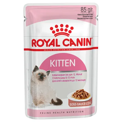 Royal Canin Kitten märkäruoka, 85 g, kissanpennuille enintään 12 kuukautta. Pieniä paloja kastikkeessa.