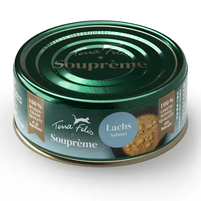 Terra Felis Souprème Laks. 100% fødevarekvalitet af alle råvarer. Human-Grade kvalitet af alle ingredienser. Terra Felis Souprème Laks. 100% fødevarekvalitet af alle råvarer. Human-Grade kvalitet af alle ingredienser.