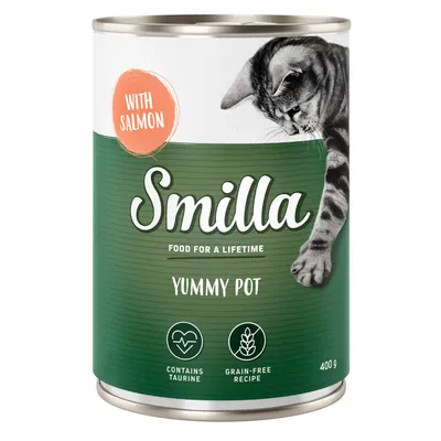 Smilla Yummy Pot con salmone, 400g. Contiene taurina, ricetta senza cereali. Smilla Yummy Pot con salmone, 400g. Contiene taurina, ricetta senza cereali.