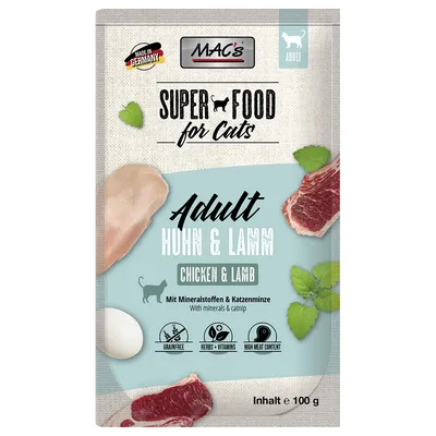MAC's Superfood for Cats Adult chicken & lamb, Made in Germany, with minerals and catnip, grain-free, herbs + vitamins, high meat content, content 100g.